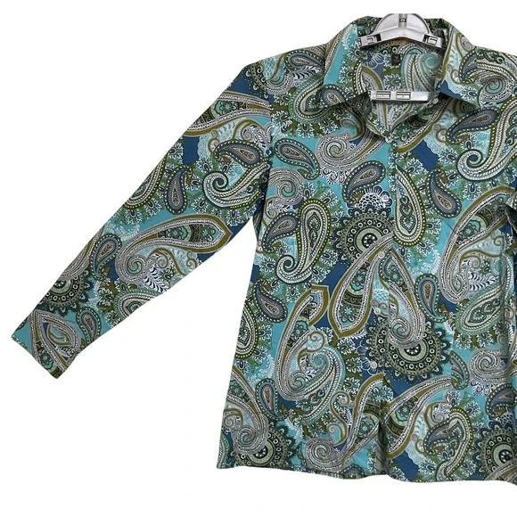 Tommy Bahama Top Women's‎ 10 Multi Color Paisley Button Up Long Sleeve Blouse - Picture 5 of 12